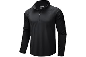 CRYSULLY Men's Long Sleeve 1/4 Zip Shirts Sun Protection Pullover UPF 50+ Rash Guard Running Lightweight T Shirt