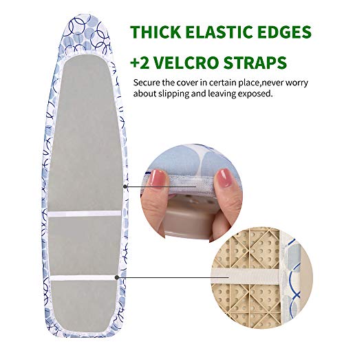 Hansprou Scorch Resistance Ironing Board Cover and Pad Resists Scorching and Staining Ironing Board Cover with Heavy Duty Padded 2 Velcro Straps 15"X 54"