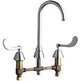Chicago Faucets 786-GN2FCABCP Deck Mount 8-Inch Widespread Kitchen Faucet with Wristblade Handles, Chrome