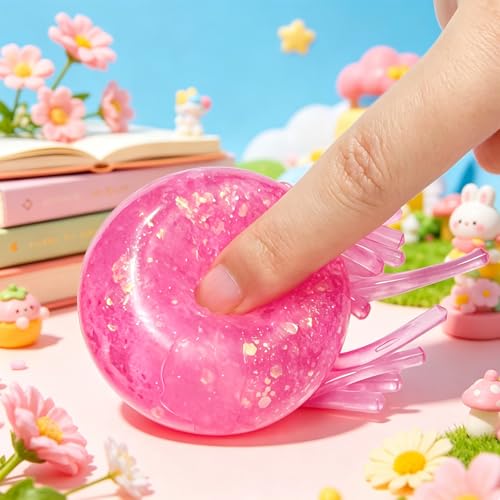 2Pcs Jellyfish Squeeze Toys, Drop Malt Sugar Balls Relieve Stress, Fidget Toy with a Super Solid for Kids, Sensory Toys for Anxiety and Stress Relief, Summer Party Gifts for Kids and Adult