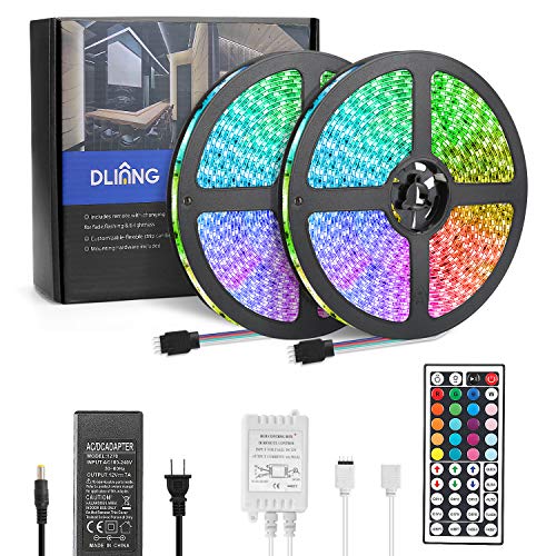 DLIANG RGB LED Strip Light Kit 65.6ft Flexible Tape Lights 5050 SMD RGB 600 LEDs Non Waterproof 20M Rope Light with 44 Keys IR Remote Controller and 12V Power Adapter for Home Kitchen Party Deco