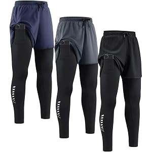 mxxaac 3 Pack Men's 2 in 1 Running Compression Pants with Phone Pocket | Quick-dry 4-way stretch fabric with elastic waist &