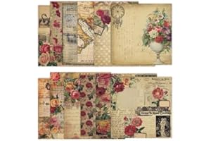 IKAMMO Vintage Scrapbook Paper 12 ×12 - 24Sheets Double-Sided Valentine's Day Rose Patterned Paper Junk Journaling Scrapbooking CardStock Papers Pad for Cardmaking DIY Origami Craft Papers.