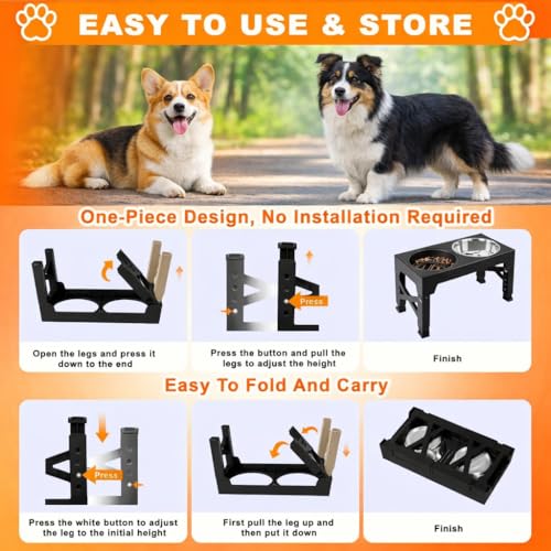 Beauenty Elevated Dog Bowl,5 Height Adjustable Elevated Slow Feeding Dog Bowl,With Anti Slip Feet,With 2 Stainless Steel Bowls And 1 Slow Feeding Dogs Bowl,For Small/Medium/Large Dogs Cats(Black)
