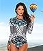 Funnygirl Women's Rashguard Long Sleeve Zip UV Protection Print Surfing Swimsuit Swimwear Bathing Suits