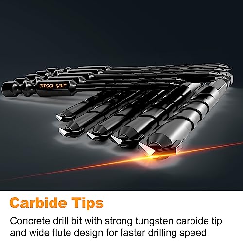 Concrete Drill Bit Set - Masonry Drill Bit, Professional Masonry Drill Bit Set (10PCS) for Concrete/Glass/Brick/Cement/Tile/Wood/Etc, Industrial Strength Carbide Drill Bits Tip, 5/32