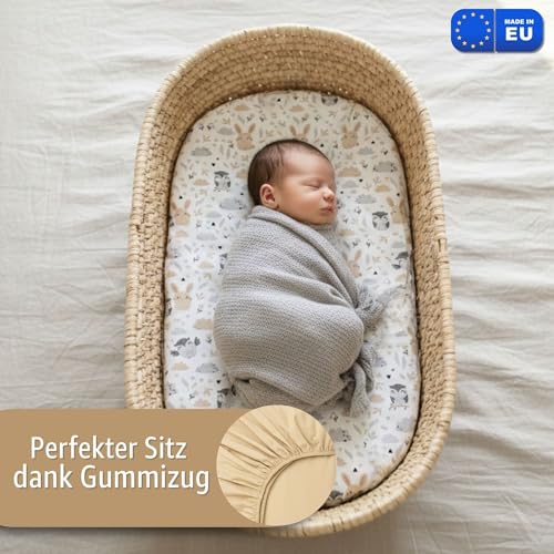 Pram Fitted Sheets Set of 3: 35 x 75 cm - 2 Sheets + 1 Waterproof Mattress Protector - Accessories for Cot Co-Sleeping Pram 35 x 75