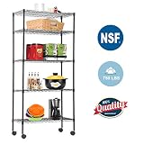5-Tier Wire Shelving Unit Steel Large Metal Shelf Organizer Garage Storage Shelves Heavy Duty NSF Height Adjustable Commercial Grade Utility Storage Metal Rack on Wheels 14"D x 30"W x 60"H,Black