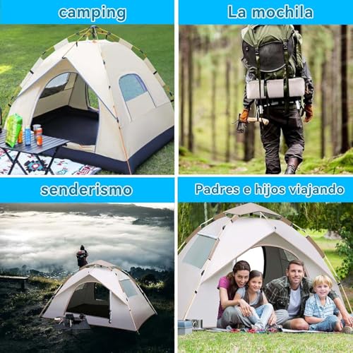 Casa de Campaña para 4 Personas,Tienda de Campaña,Casa de Acampar,Carpa Totalmente automática,Casa de campaña Impermeable Portátil,2 Puertas 2 Ventanas,Cuerda a Prueba de Viento y Bolsa Transporte