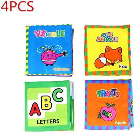 4pcs/Set Cloth Books for Baby, elecfan Soft Clothing Books Non-Toxic Development Toy Infant Educational Interactive Toy Colorful Clothing Book Toddler Learning Toys 0-36 Month Baby Toys (02)