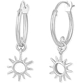 Boma Jewelry Sterling Silver Sunburst Sun Open Circle Snap Down Closure Tube Hoop Earrings