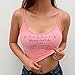 F_topbu Women Tank Crop Tops Teen Girls Letter Print Sleeveless Blouse Solid Halter Cami Shirt Camisoles Pink