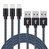 Liwin zbc-10-cable Lightning Cable 10' Long Nylon Braided USB Charger for iPhone 7/7 Plus/6/6 Plus/6S/6S Plus/SE/5S/5/iPad/iPod Nano 7 - Black and Blue - 3 Piece