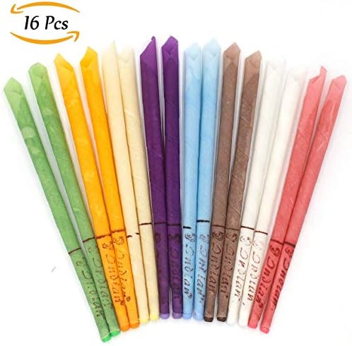 BigBigShop 16 pcs (8 Colors) Natural Ear Candles Beeswax Candling Cones, 100% Organic Non-Toxic Cylinders Fragrance Hollow Cone Candles