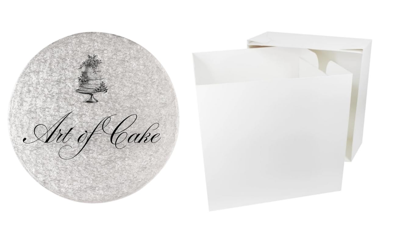 CULPITTS Art of Cake® 12 in Round Silver Drum Cake Board and 12 in WHITE TALL CAKE BOX-(12"x 12" x 12")