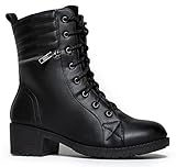 Moto Lace Up Combat Bootie - Women's Pull on Casual Military Ankle Boot