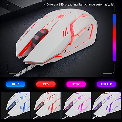 BlueFinger Gaming Keyboard and Mouse,LED Backlit Keyboard and Mouse Combo,USB Wired Keyboard with Ergonomic Wrist Rest for Game and Work - Keyboard Mouse Mouse Pad Set (White) - Thumbnail 6