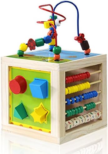 Wooden Activity Cube Bead Maze - NaXY 5 In 1 Learning Activity Center Play Cube Toys for Kids and Toddlers,Educational Toy