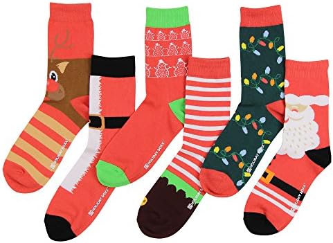 Premium Fun and Colorful Holiday Crew Socks in Custom Gift Box (6 Pack) (Christmas "Ho Ho Ho")