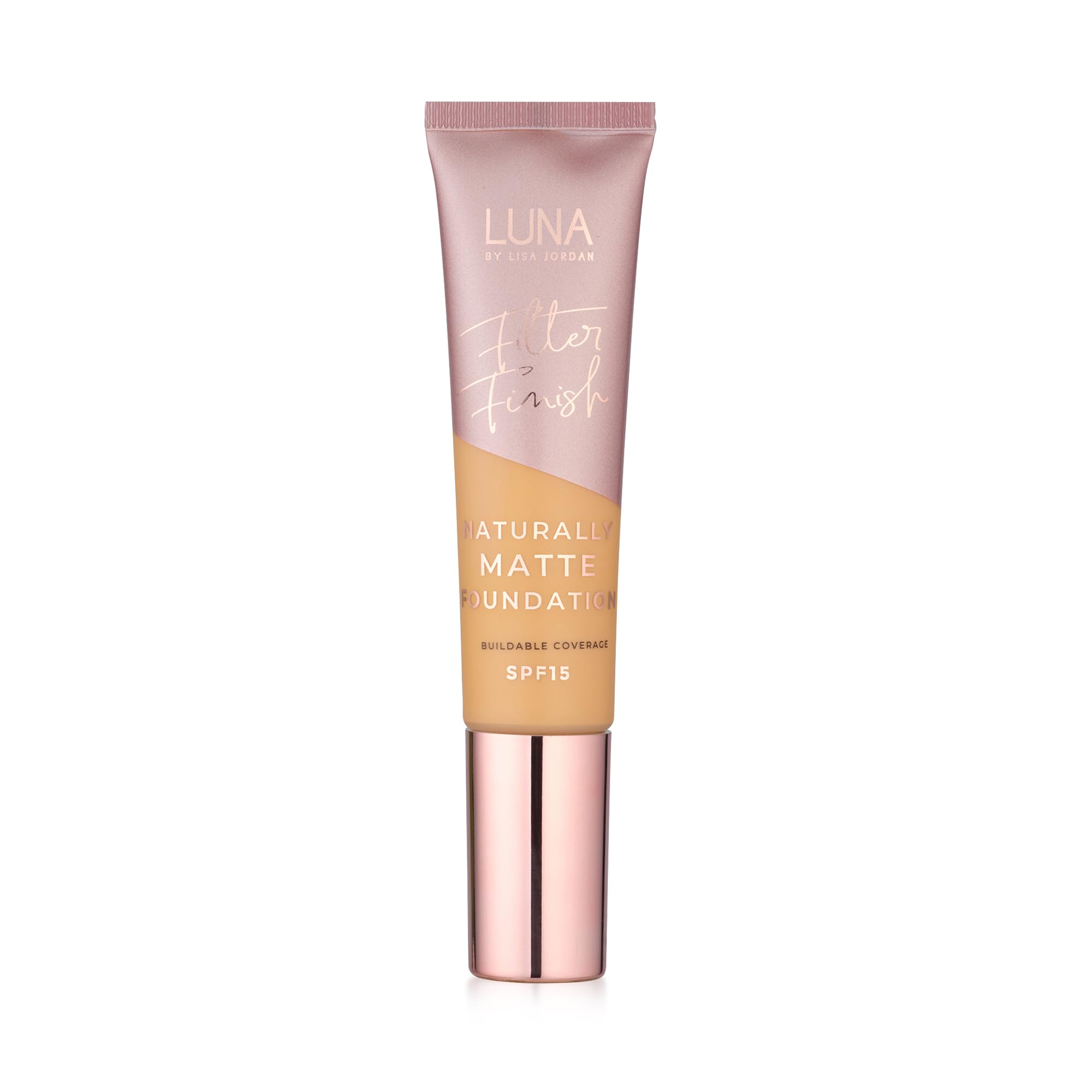 LUNA Matte Foundation in TAN Shade - Contains Vitamin E and SPF15 - Oil-Free Face Foundations with Golden Undertone - Suitable for Oily and Sensitive Skin