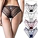 Sexy High Cut Underwear for Women Peacock Pattern Transparent Soft Lace Briefs Lingerie (Black Purple Red White, Pack of 4) (XL US/L, Black Blue Red White)
