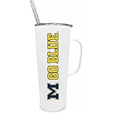 Campus Colors NCAA Stainless Steel 20oz Roadie With Handle & Dual Option Lid With Straw - Officially Licensed Tumbler (Michigan Wolverines - White)