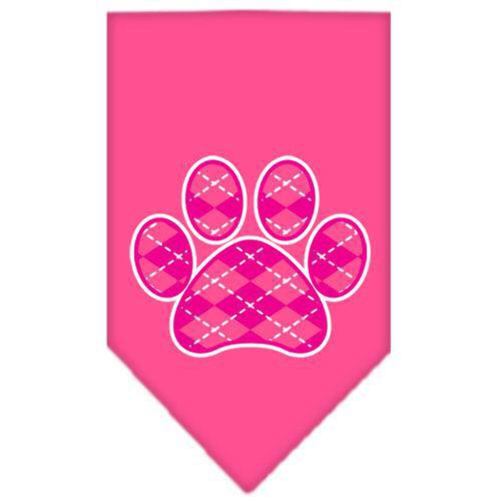 Mirage Pet Products Argyle Paw Pink Screen Print Bandana for Pets, Large