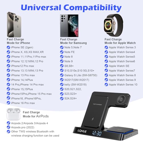 Wireless Charger 4 in 1 Charger for iPhone 16 15 14 13 12 11 Pro SE X XS XR & Watch 9 8 7 6 SE 5 4 3 2,Wireless Charging For i-Watch Ultra 9 8 7 6 SE 5 4 3 Wireless Earphones 3/Pro 2