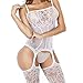 White QueensHot Sexy Sheer Lingerie Babydoll Suspender Corset Nightie Leotard Body Suit Stocking White One size