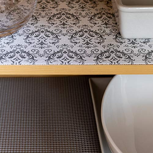 Duck Smooth Top Easy Liner Shelf Liner, Under Cabinet Multipack, 6-Rolls, Each 20" Width, 6' Length, Grey Damask