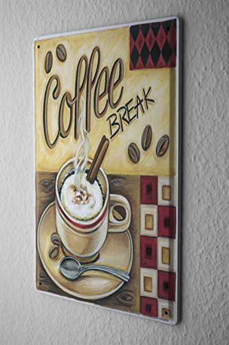 LEotiE SINCE 2004 Tin Sign Metal Plate Decorative Sign Home Decor Plaques Fun Kitchen Decoration Coffee Break Cappuccino Metal Plate 8X12