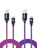 OKRAY 2 Pack 6ft\1.83M Durable Nylon Braided Micro USB 2.0 Charging Cable and Data Sync Charge Cord with Metal Connector for Android, HTC, Samsung, Nexus, Power bank (Hot Pink Purple)
