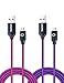 OKRAY 2 Pack 6ft\1.83M Durable Nylon Braided Micro USB 2.0 Charging Cable and Data Sync Charge Cord with Metal Connector for Android, HTC, Samsung, Nexus, Power bank (Hot Pink Purple)