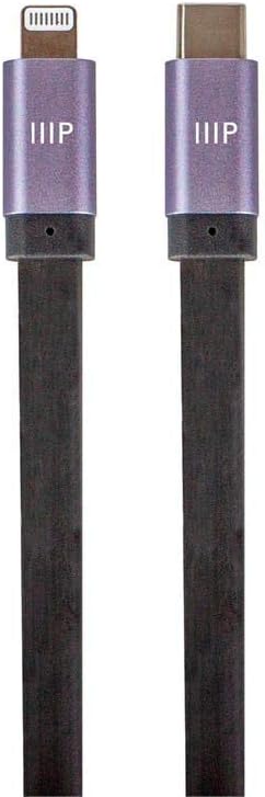 Monoprice Apple MFi Certified Flat Lightning to USB Type-C Rapid Charge and Sync Cable - 6 Feet - Gray, Compatible with iPod, iPhone, iPad with Lightning Connector - Cabernet Series (138403)