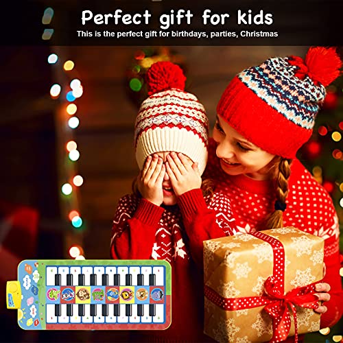 Kavaikid Piano Mat for Kids, Musical Keyboard Dance Blanket Mat, 8 Musical Instruments 5 Play Modes, Animal Theme Educational Toy for Birthday and Christmas(44.1x19.7in)