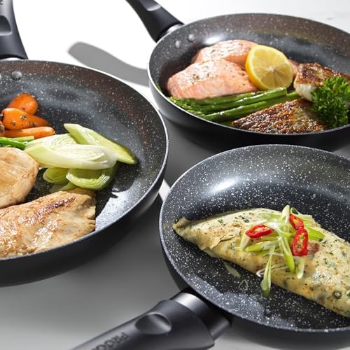 BW12901EU7 Sartén de cerámica de mármol de 20 cm – Sartén antiadherente de omelette/huevo con revestimiento de cerámica de mármol metálico, apto para inducción
