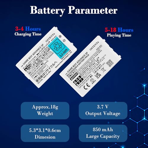 OSTENT 850mAh Lithium Ion Li-ion Polymer Rechargeable Battery Pack Tool Kit for Nintendo Gameboy Advance SP GBA SP