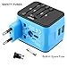Travel Adapter, Universal International World Travel Power Adapter Dual USB 2.4A Plug Charger Adapter All in One for EU, UK, US, AU, Italy and other 150 countries (Blue 2usb)