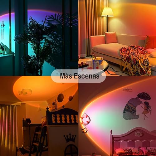 Miortior Lampara Sunset, Lampara Atardecer de Proyección de 16 Colores, 4 Modos, Rotación de 180° y Control Remoto, Luz de la Atmósfera del Sunset para Selfies, Fotografía, Decoración, Dormitorio
