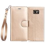 Galaxy Note 7 Case, Note 7 Case, FYY [RFID Blocking wallet] 100% Handmade Wallet Case Stand Cover Credit Card Protector for Galaxy Note 7 Gold