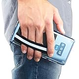 Ringke Flip Card Holder Faux Saffiano Leather with Elastic Hand Strap [Chic Black] Multi-Card Slot Wallet Credit Card Cash Holder Attachment Compatible with Most Smartphones, Android and More