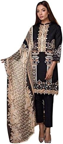 Hautewagon Women's Cotton Lawn Embroidered Unstitched Suit With Chiffon Dupatta Free Size Red