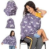 Nursing Cover for Breastfeeding, CarSeat Canopy, Breast Feeding Cover Ups, Car Seat Covers for Babies, Shopping Cart Cover, Butterfly Grey