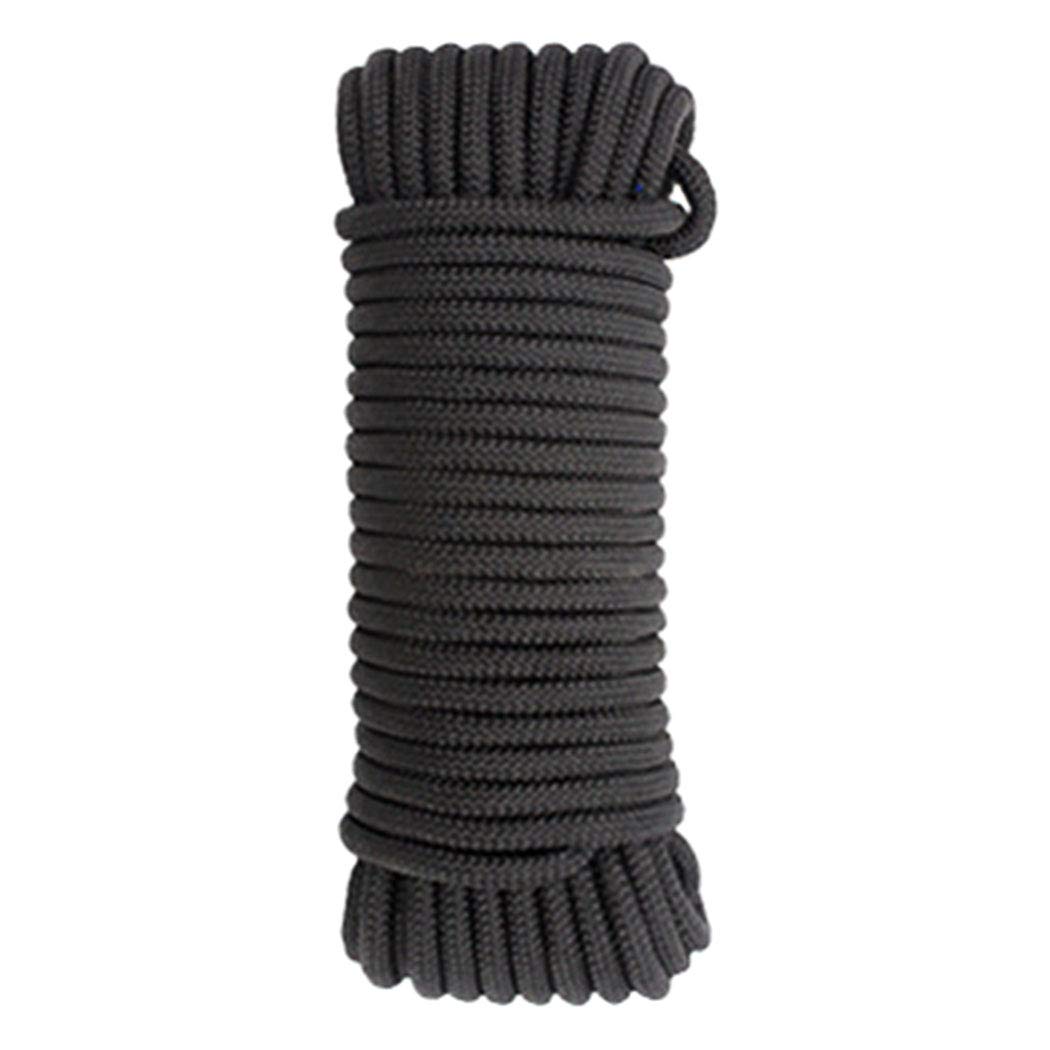 Hxiu 8MM/10MM 64FT Thick Braid Nylon Rope Twisted String Multi-functional Hanging Cord Durable Braid Nylon Cord Tarp Rope for DIY, Gardening Design, Wedding，Christmas Decorations(8MM, Black)