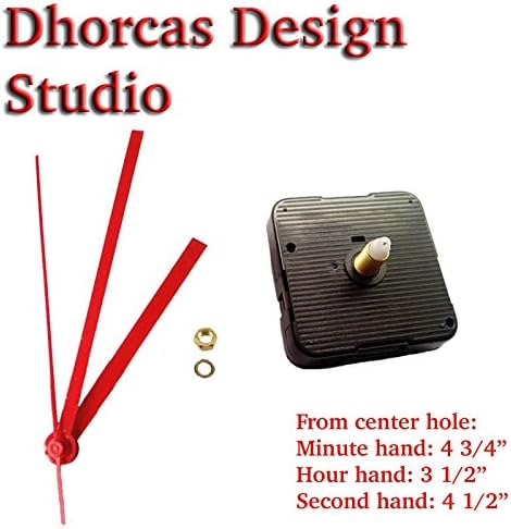 Dhorcas (#05) 1/2" Threaded Motor and Red 5" Hands, Quartz Clock Movement Kit for Replacement