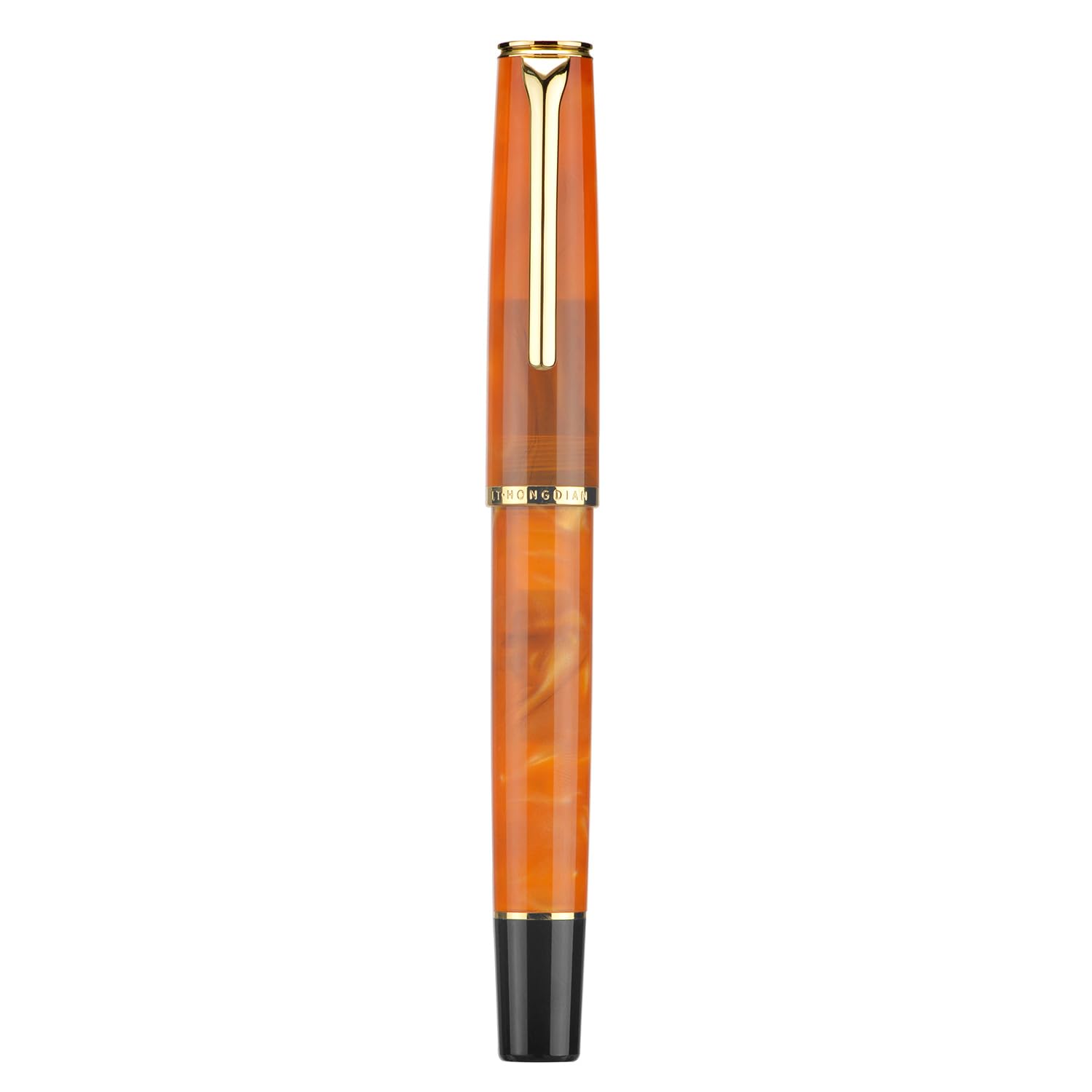 HONG DIAN Hongdian N12 Piston Fountain Pen, Extra Fine Soft Nib, Light Orange Acrylic & Classic Streamlined Design Metal Case, Pack of 1