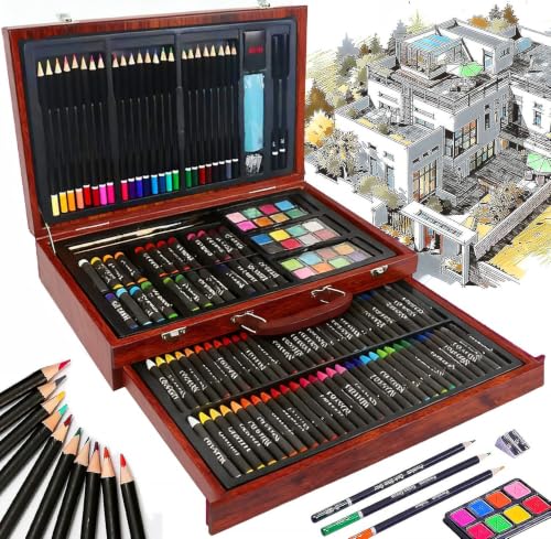 GODREAM Kit de Arte 140 Peças para Pintura e Desenho Infantil, Maleta de Pintura Infantil, com Aquarela, Giz de Cera, Giz Pastel Oleoso e Lapis de cor, Presente para Menina e Menino 5 6 7 8 9 Anos