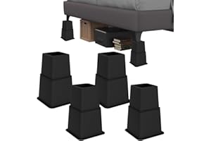 Demiwise Bed Risers 8 inch Heavy Duty - Set of 4 Adjustable Furniture Riser, Elevation Heights of 3, 5 & 8 Inches, Supports Up to 1,300 lbs for Bed, Couch, Table & Chair(Black)