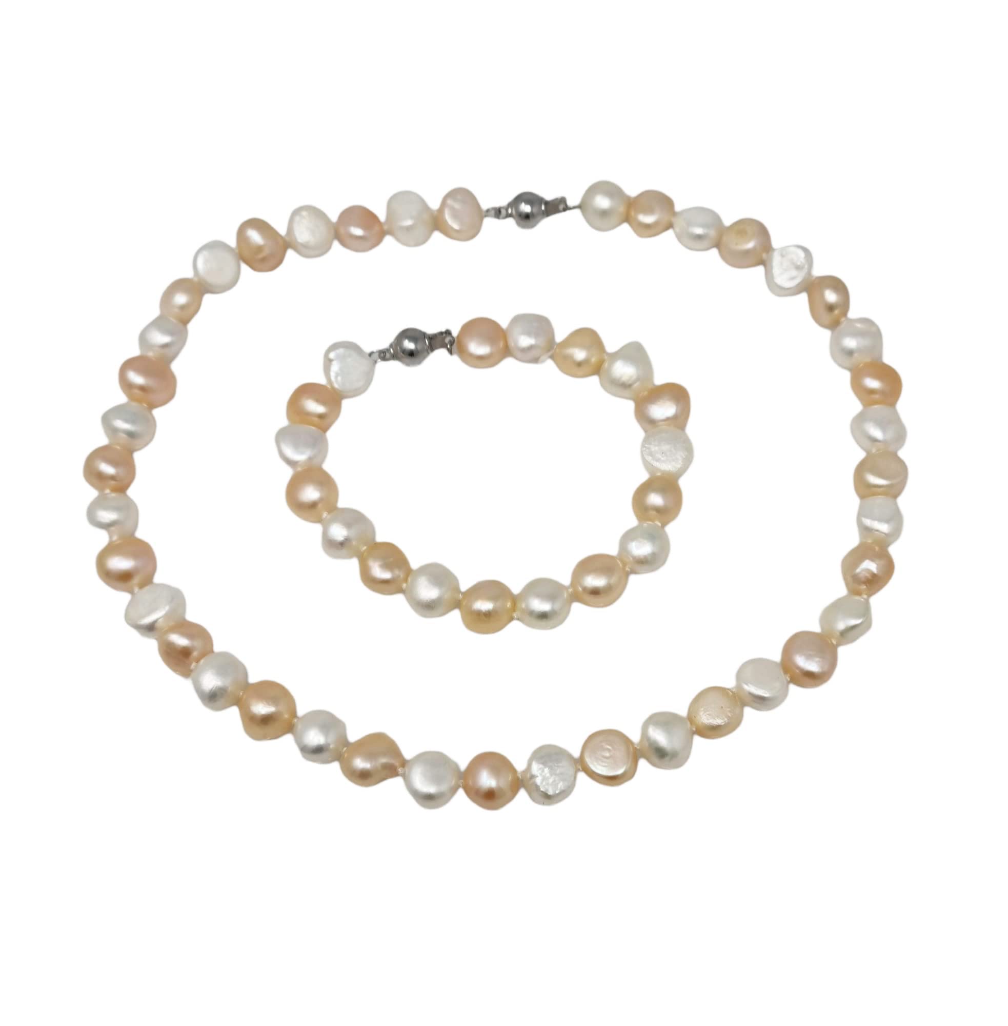 Treasure Bay Womens Large Pearl necklace set 9-10mm White, Pink Pearl Necklace, Bracelet and Earrings Pearl Jewellery Set (Pink-white)
