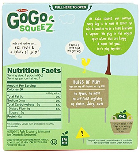 GoGo squeeZ Applesauce, Apple Strawberry, 48 Pouches (12 Boxes with 4 Pouches Each)